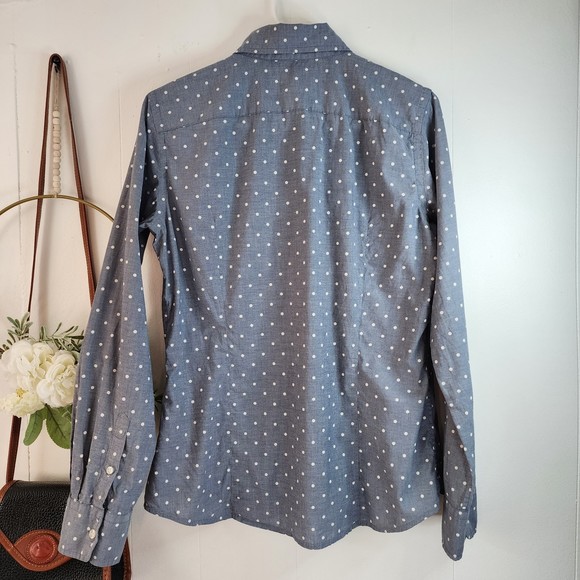 Banana Republic Soft Wash Gray Polka Dot Long Sleeve Shirt Size Small - Picture 9 of 9